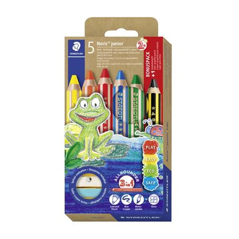 Színes ceruza készlet, grafitceruzával, hegyezővel, STAEDTLER "Noris® junior 140", 5 + 1 különböző szín