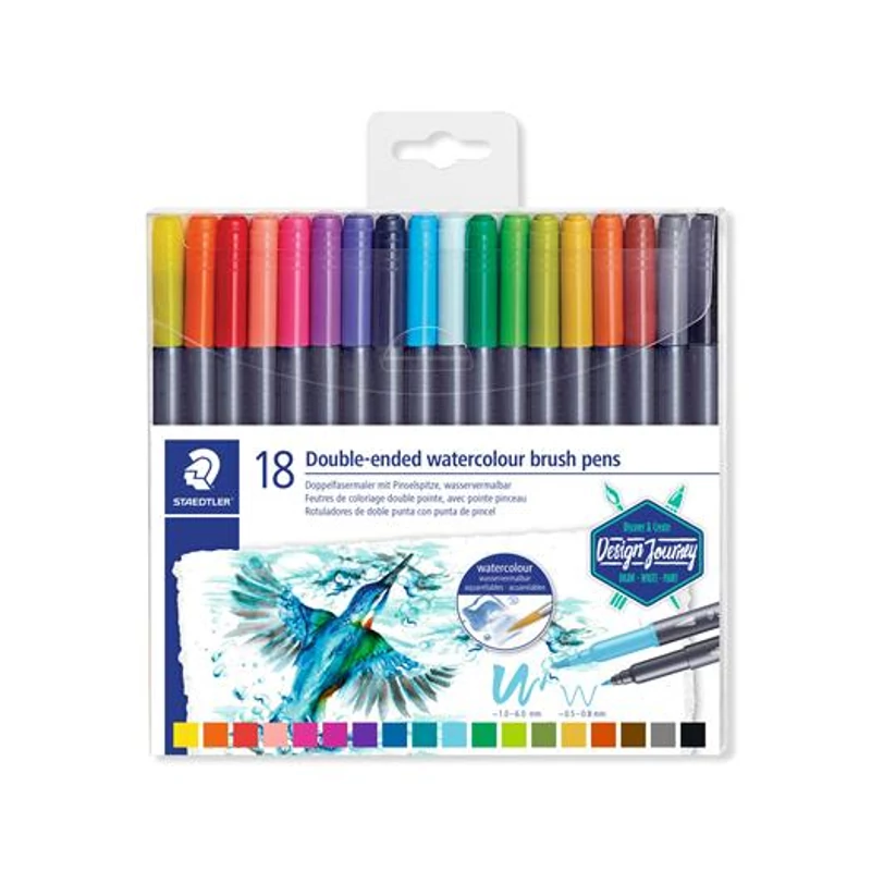 Ecsetirón készlet, 0,5-0,8 / 1,0-6,0 mm, kétvégű, STAEDTLER "3001", 18 szín