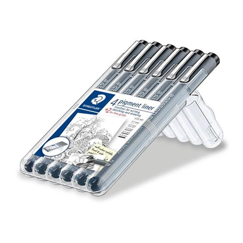 Tusfilc készlet, STAEDTLER "Pigment Liner 308", fekete, 4 + 2 darab,Tusfilc készlet, STAEDTLER "Pigment Liner 308", fekete, 4 + 2 darab