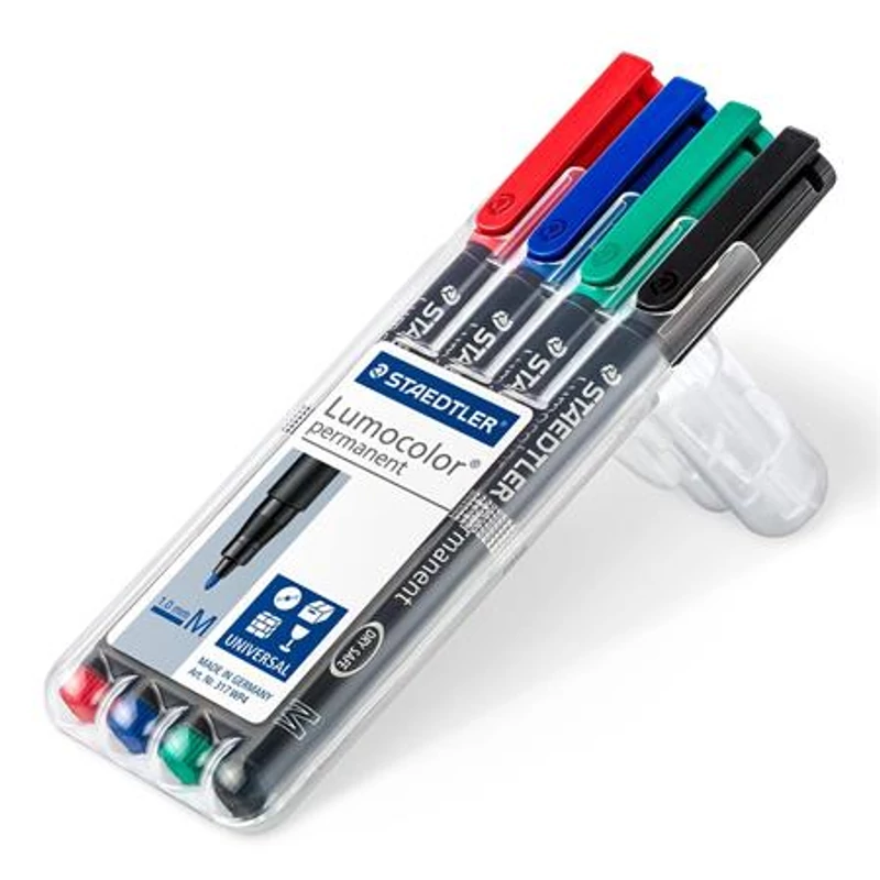 Alkoholos marker készlet, OHP, 1 mm, STAEDTLER "Lumocolor® 317 M", 4 különböző szín,Alkoholos marker készlet, OHP, 1 mm, STAEDTLER "Lumocolor® 317 M", 4 különböző szín