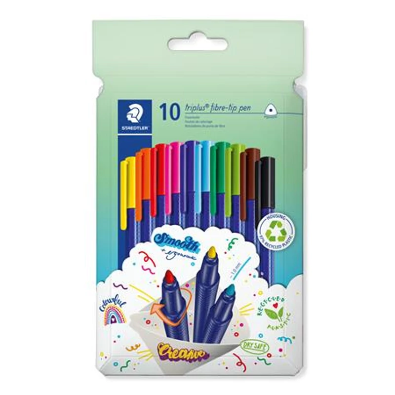 Filctoll készlet, 1 mm, STAEDTLER "Triplus 323", 10 különböző szín