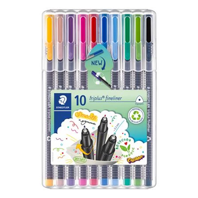 Tűfilc készlet, 0,3 mm, STAEDTLER "Triplus 334", 10 különböző szín