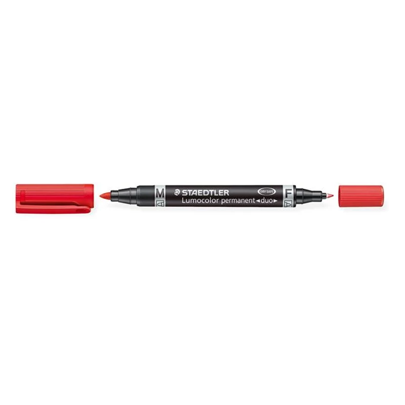 Alkoholos marker, 0,6 / 1,5 mm, kúpos, kétvégű, STAEDTLER "Lumocolor® duo 348", piros
