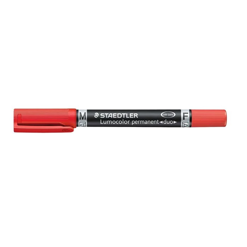 Alkoholos marker, 0,6 / 1,5 mm, kúpos, kétvégű, STAEDTLER "Lumocolor® duo 348", piros