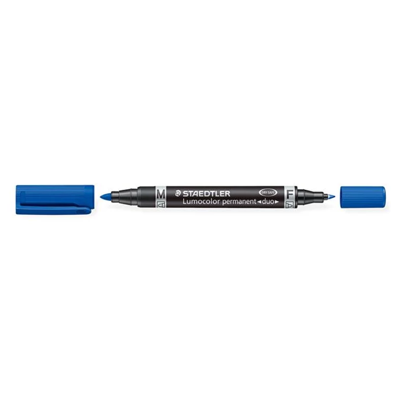 Alkoholos marker, 0,6 / 1,5 mm, kúpos, kétvégű, STAEDTLER "Lumocolor® duo 348", kék