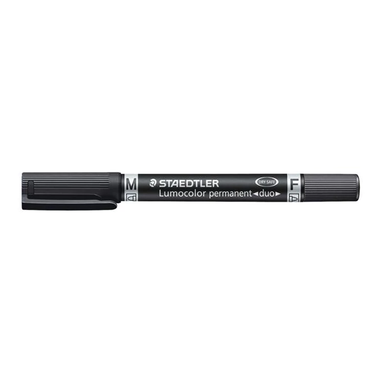 Alkoholos marker, 0,6 / 1,5 mm, kúpos, kétvégű, STAEDTLER "Lumocolor® duo 348", fekete