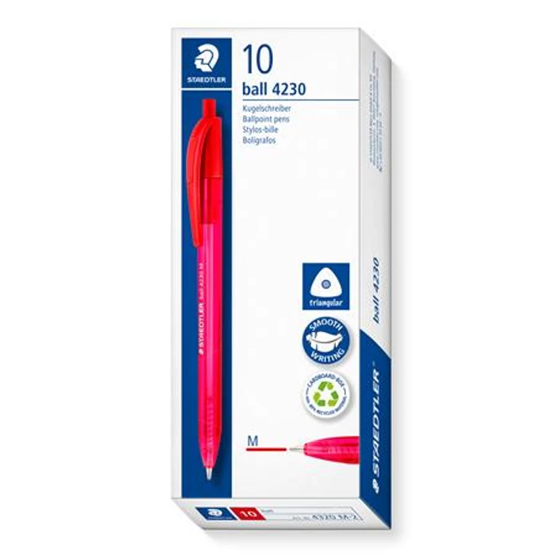 Golyóstoll, 1 mm, nyomógombos, STAEDTLER "Ball 423 M", piros