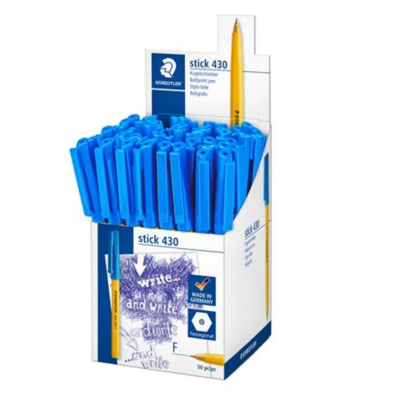 Golyóstoll, 0,3 mm, kupakos, STAEDTLER "Stick 430 F", kék