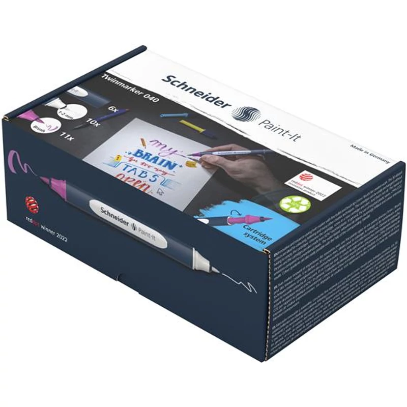 Kétvégű marker készlet, 27 darabos, SCHNEIDER "Paint-It 040 Twin marker Set 2", 10 különböző szín,Kétvégű marker készlet, 27 darabos, SCHNEIDER "Paint-It 040 Twin marker Set 2", 10 különböző szín