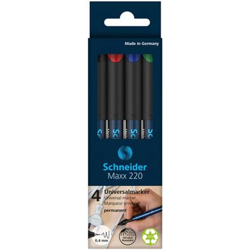 Alkoholos marker készlet, OHP, 0,4 mm, SCHNEIDER "Maxx 220 S", 4 különböző szín,Alkoholos marker készlet, OHP, 0,4 mm, SCHNEIDER "Maxx 220 S", 4 különböző szín,Alkoholos marker készlet, OHP, 0,4 mm, SCHNEIDER "Maxx 220 S", 4 különböző szín