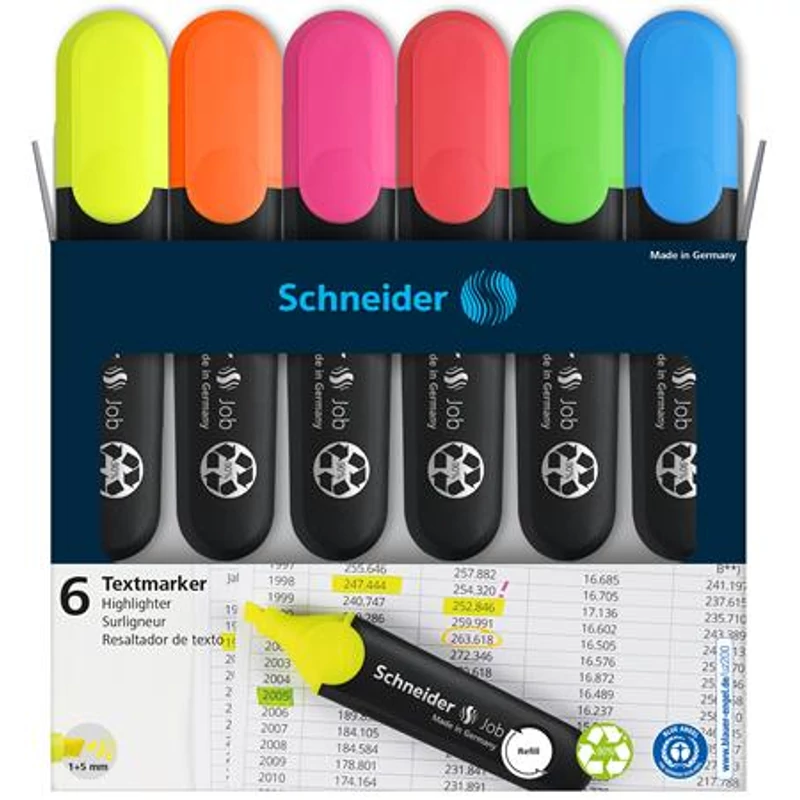 Szövegkiemelő készlet, 1-5 mm, SCHNEIDER "Job 150", 6 különböző szín