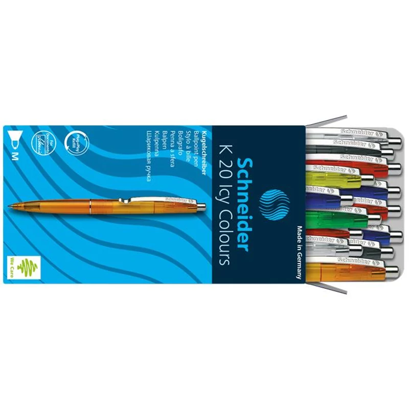 Golyóstoll, 0,5 mm, nyomógombos, vegyes színű test, SCHNEIDER "K20 Icy", kék