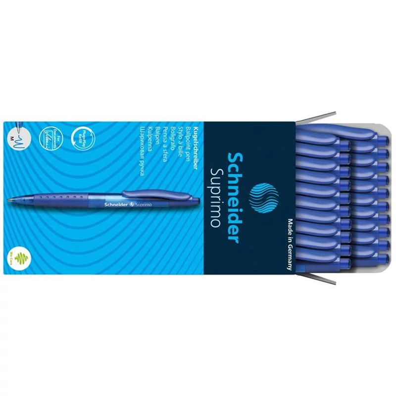 Golyóstoll, 0,5 mm, nyomógombos, SCHNEIDER "Suprimo", kék