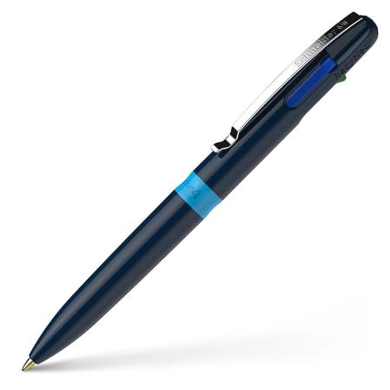 Golyóstoll, 0,5 mm, nyomógombos, négyszínű, SCHNEIDER "Take 4", sötétkék