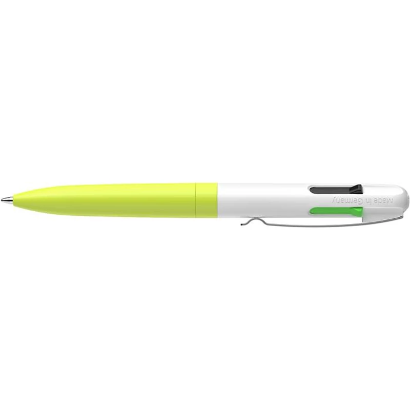 Golyóstoll, 0,5 mm, nyomógombos, négyszínű, SCHNEIDER "Take 4 Neon", sárga-fehér