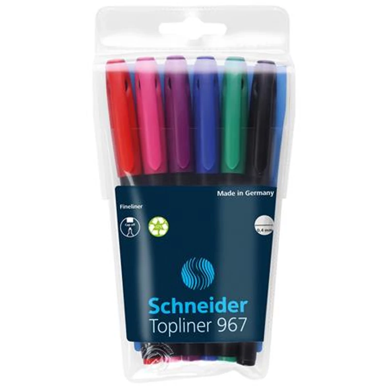 Tűfilc készlet, 0,4 mm, SCHNEIDER "Topliner 967", 6 különböző szín,Tűfilc készlet, 0,4 mm, SCHNEIDER "Topliner 967", 6 különböző szín
