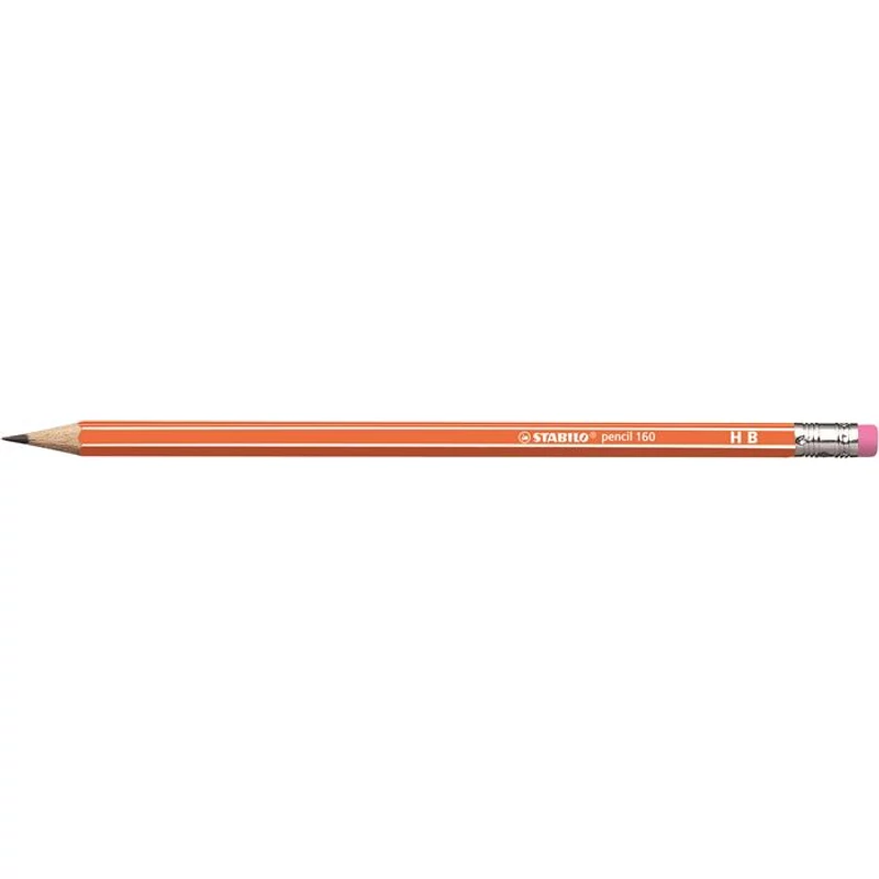 Grafitceruza radírral, HB, hatszögletű, STABILO "Pencil 160", narancs