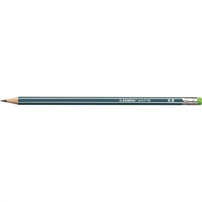 Grafitceruza radírral, HB, hatszögletű, STABILO "Pencil 160", olajzöld