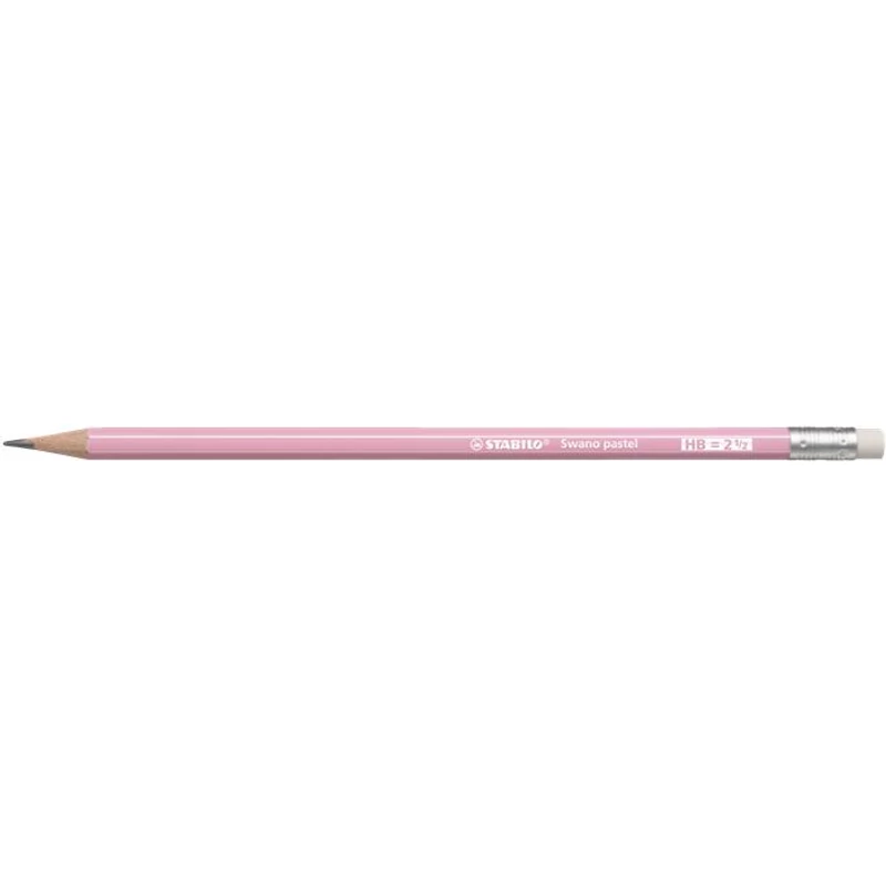 Grafitceruza radírral, HB, hatszögletű, STABILO "Swano Pastel", pink