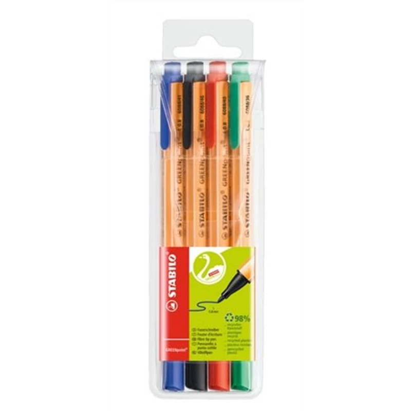 Filctoll készlet, 0,8 mm, STABILO "Greenpoint", 4 különböző szín