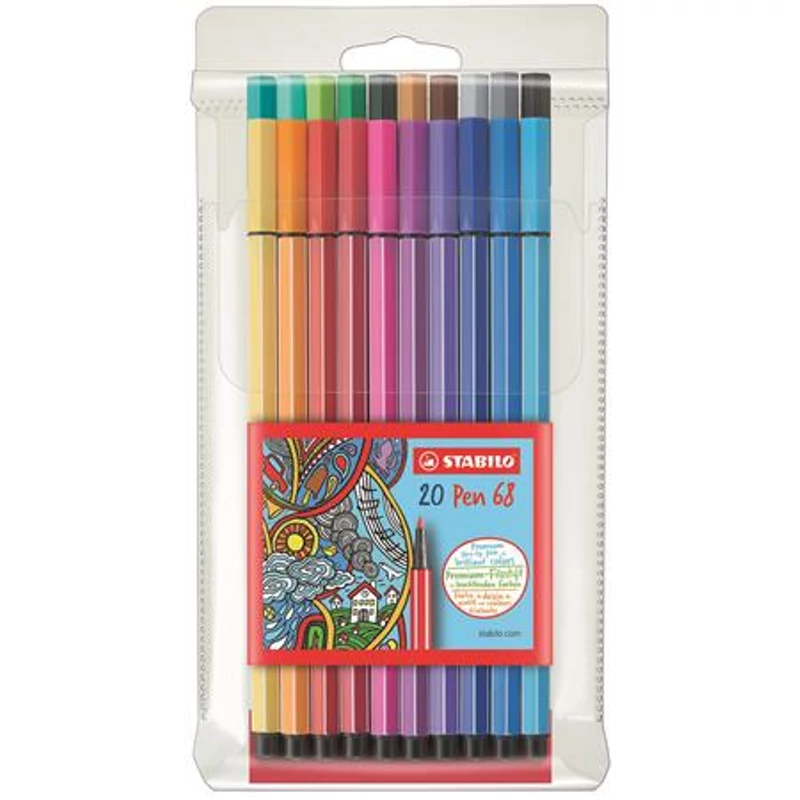Filctoll készlet, 1 mm, STABILO "Pen 68", 20 különböző szín