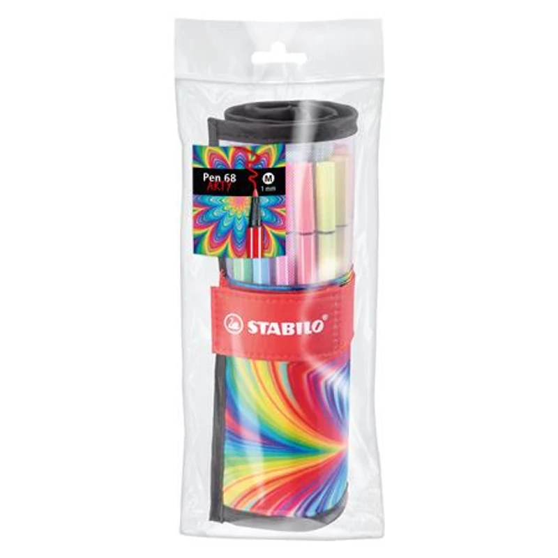 Filctoll, készlet, 1 mm, felcsavarható, STABILO "Pen 68 ARTY", 25 különböző színű