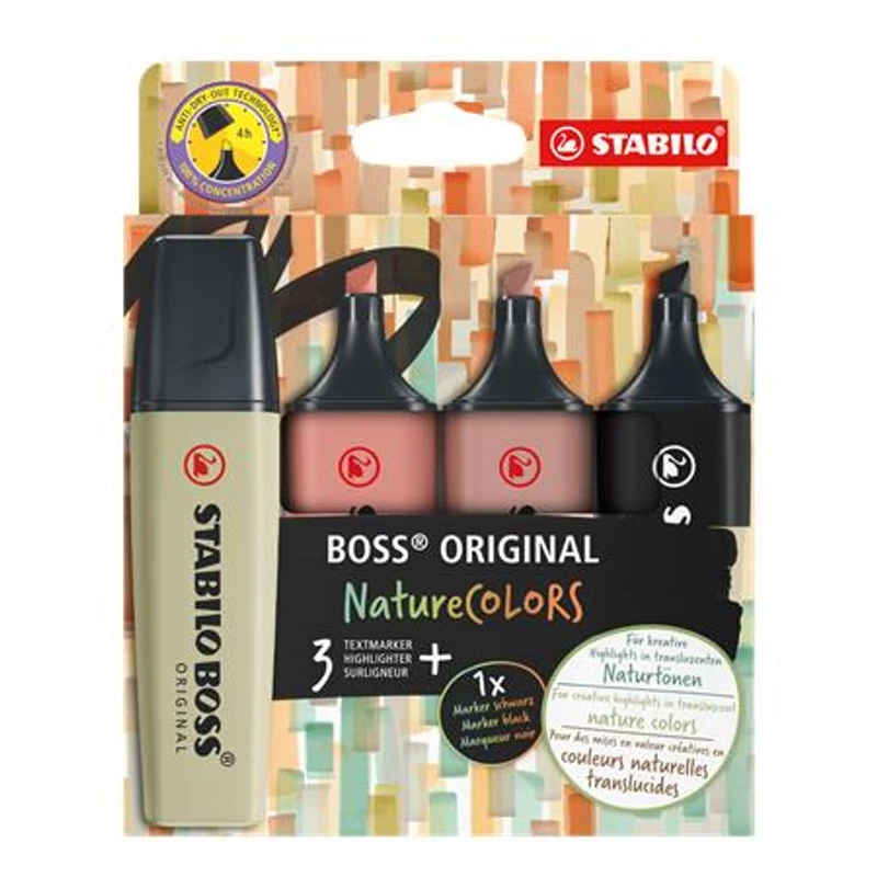 Szövegkiemelő készlet, 2-5 mm, STABILO "BOSS original NatureCOLORS", 4 különböző szín