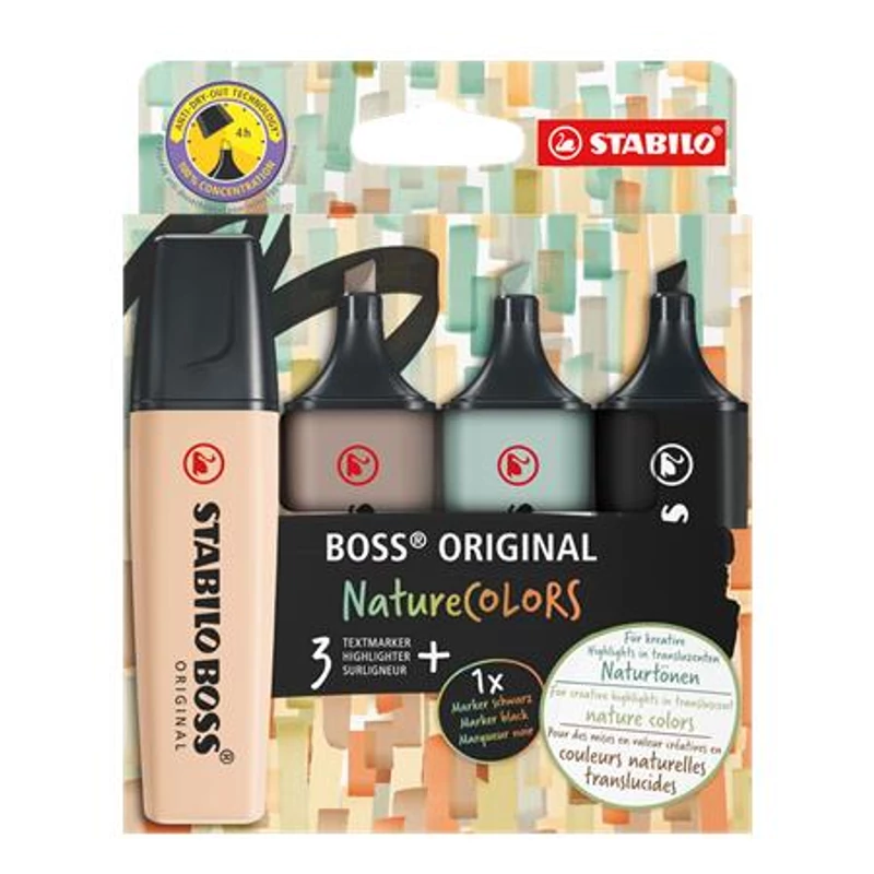 Szövegkiemelő készlet, 2-5 mm, STABILO "BOSS original NatureCOLORS", 4 különböző szín