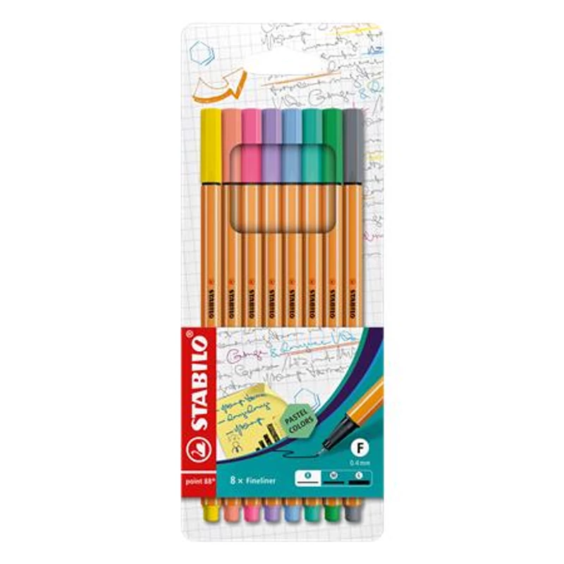 Tűfilc készlet, 0,4 mm, STABILO "Point 88", 8 pasztell szín