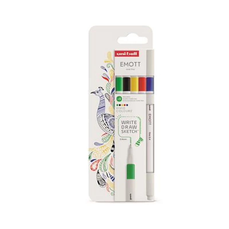 Tűfilc készlet, 0,4 mm, UNI "Emott Vivid", 5 különböző szín