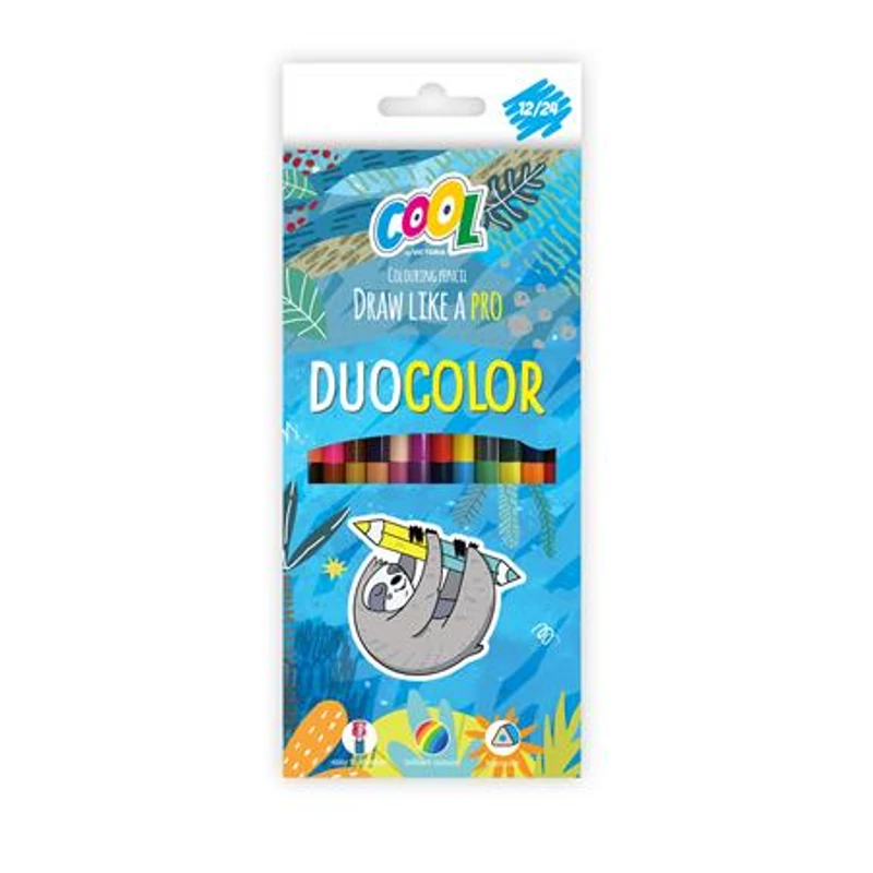 Színes ceruza készlet, háromszögletű, kétvégű, COOL BY VICTORIA "Duocolor", 24 különböző szín