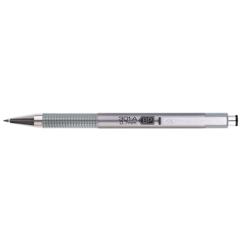 Golyóstoll, 0,24 mm, nyomógombos, ezüst tolltest, ZEBRA "F-301 A", kék