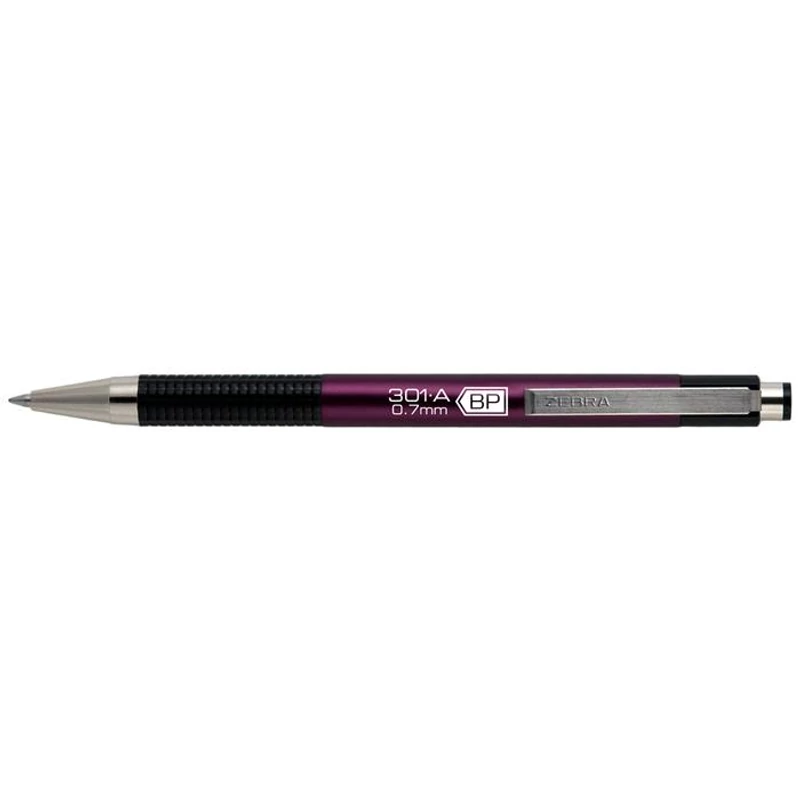 Golyóstoll, 0,24 mm, nyomógombos, mályva tolltest, ZEBRA "F-301 A", kék