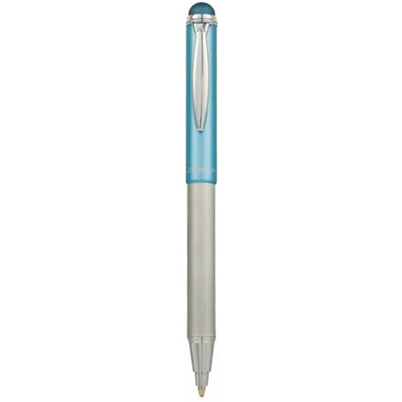 Golyóstoll, 0,24 mm, teleszkópos, rozsdamentes acél, világoskék tolltest, ZEBRA "Telescopic Metal Stylus", kék