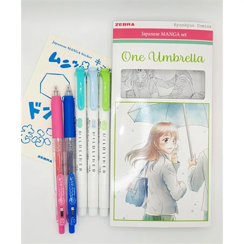 Írószer készlet, ZEBRA "Manga Set, One Umbrella", 5 darabos,Írószer készlet, ZEBRA "Manga Set, One Umbrella", 5 darabos