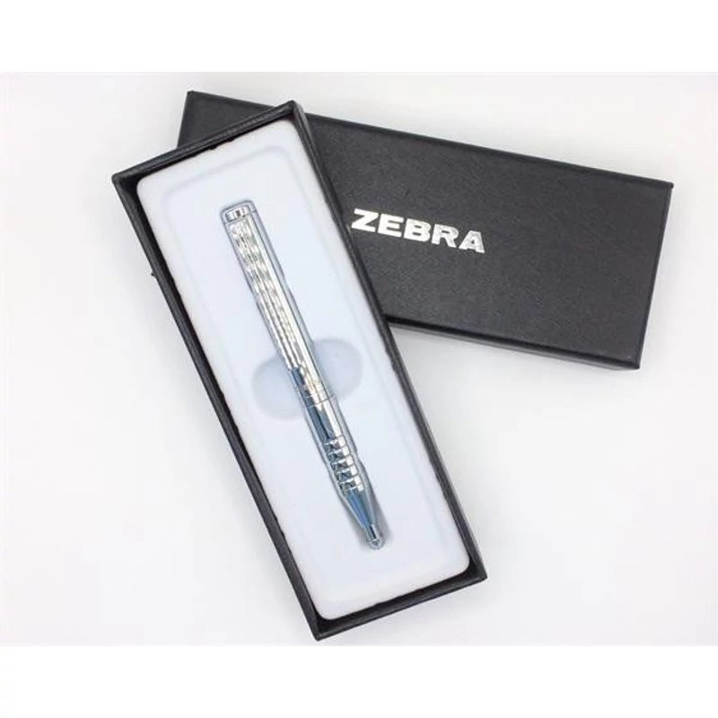 Golyóstoll, 0,24 mm, teleszkópos, ezüst színű tolltest, ZEBRA "SL-F1", kék