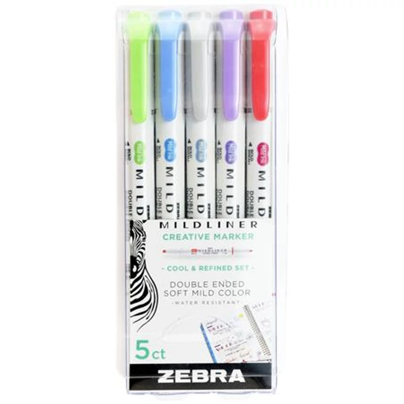Szövegkiemelő készlet, 1,4 / 4,0 mm, kétvégű ZEBRA "Mildliner Cool & Refined" 5 szín,Szövegkiemelő készlet, 1,4 / 4,0 mm, kétvégű ZEBRA "Mildliner Cool & Refined" 5 szín,Szövegkiemelő készlet, 1,4 / 4,0 mm, kétvégű ZEBRA "Mildliner Cool & Refined" 5 szín