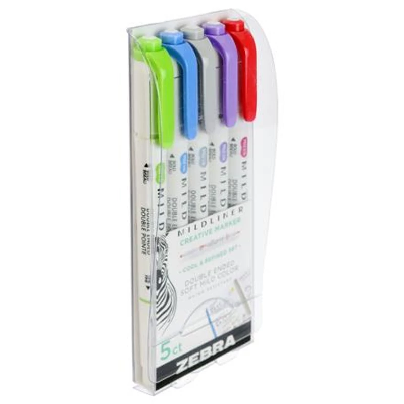 Szövegkiemelő készlet, 1,4 / 4,0 mm, kétvégű ZEBRA "Mildliner Cool & Refined" 5 szín