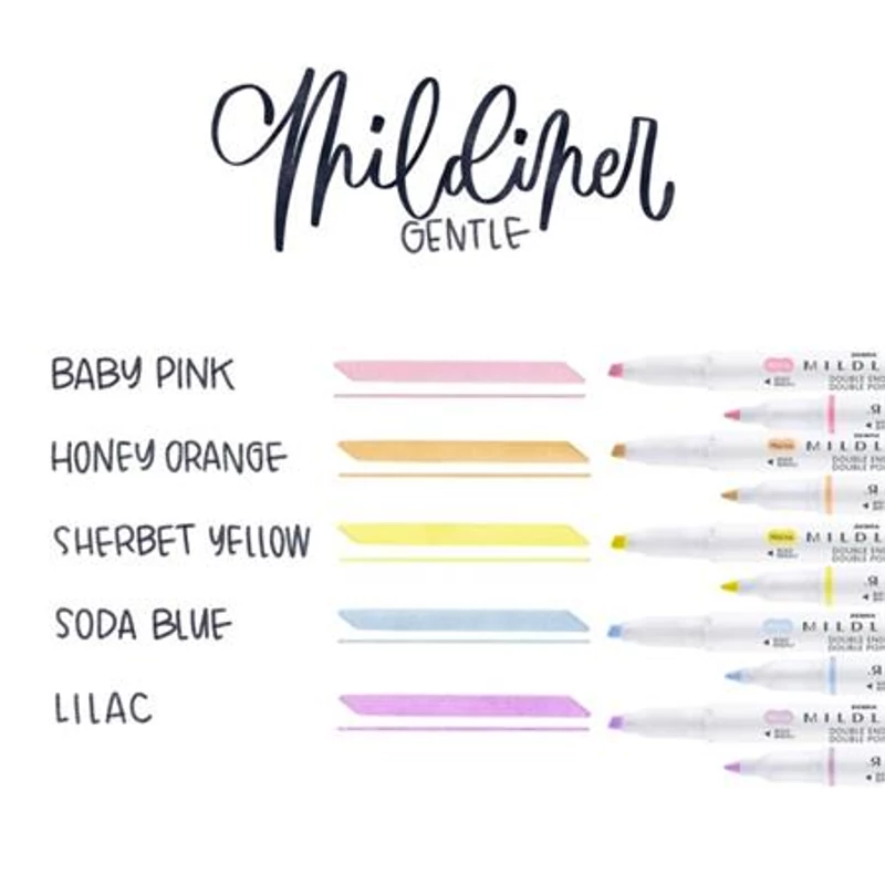 Szövegkiemelő készlet, 1,4 / 4 mm, kétvégű, ZEBRA "Mildliner Highlighter Gentle", 5 különböző szín