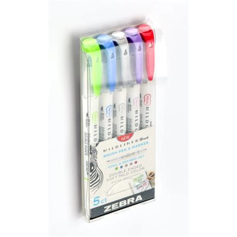 Ecsetirón készlet, kétvégű ZEBRA "Mildliner Cool & Refined", 5 szín,Ecsetirón készlet, kétvégű ZEBRA "Mildliner Cool & Refined", 5 szín