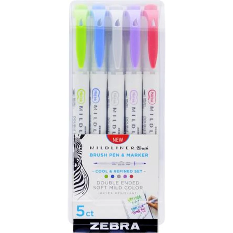 Ecsetirón készlet, kétvégű ZEBRA "Mildliner Cool & Refined", 5 szín