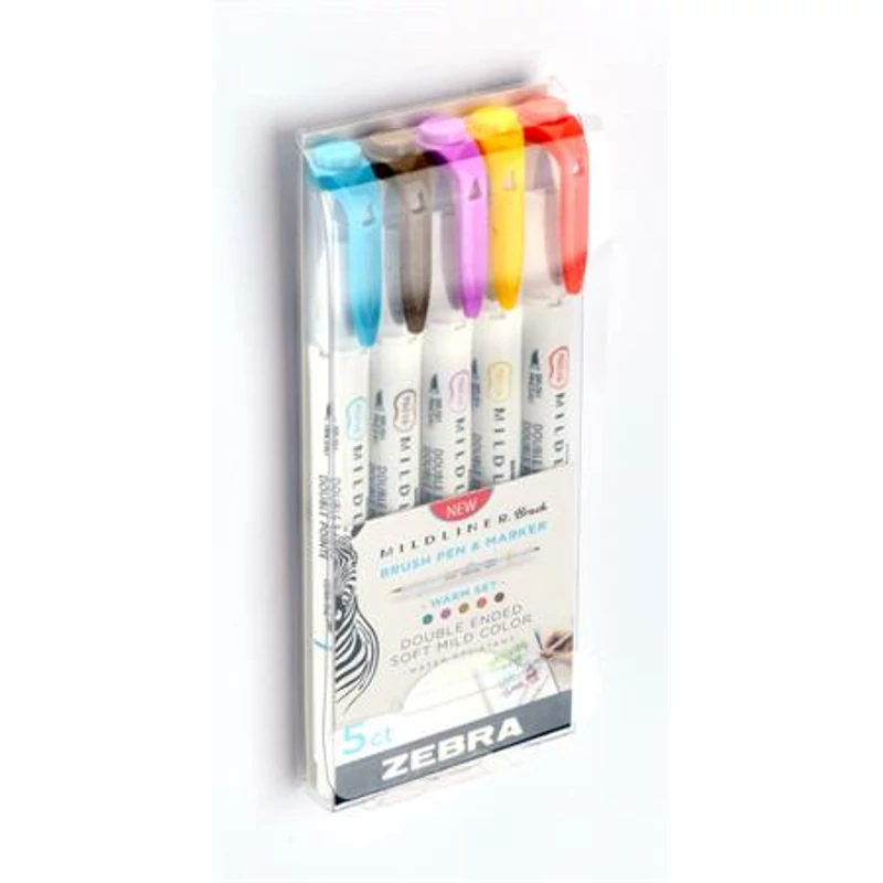 Ecsetirón készlet, kétvégű ZEBRA "Mildliner Warm", 5 szín,Ecsetirón készlet, kétvégű ZEBRA "Mildliner Warm", 5 szín