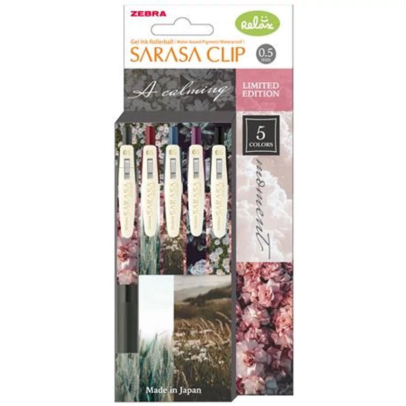 Zseléstoll, 0,33 mm, nyomógombos, ZEBRA "Sarasa Clip Calming Moment", 5 különböző szín