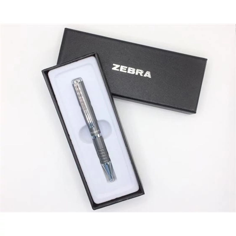 Golyóstoll, 0,24 mm, teleszkópos, metálszürke tolltest, ZEBRA "SL-F1", kék