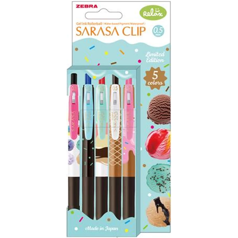 Zseléstoll, 0,33 mm, nyomógombos, ZEBRA "Sarasa Clip Ice Cream", 5 különböző szín