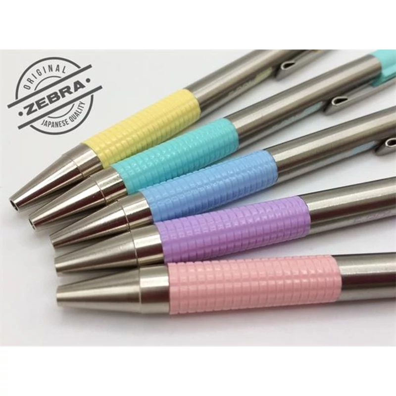 Golyóstoll, 0,24 mm, nyomógombos, rozsdamentes acél, pasztellzöld tolltest, ZEBRA "F-301", kék