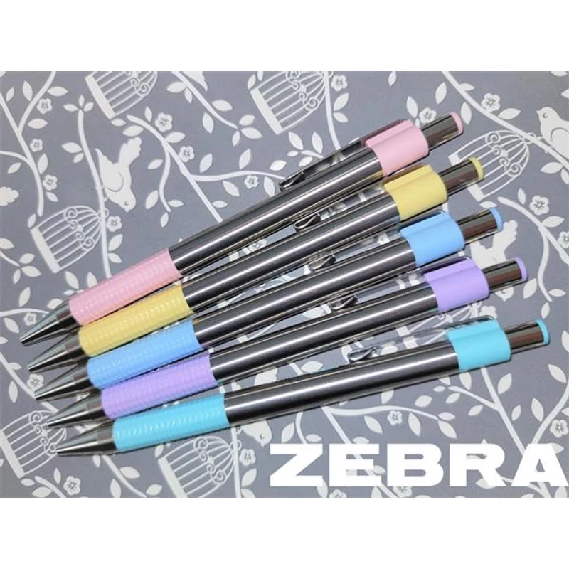 Golyóstoll, 0,24 mm, nyomógombos, rozsdamentes acél, pasztellzöld tolltest, ZEBRA "F-301", kék