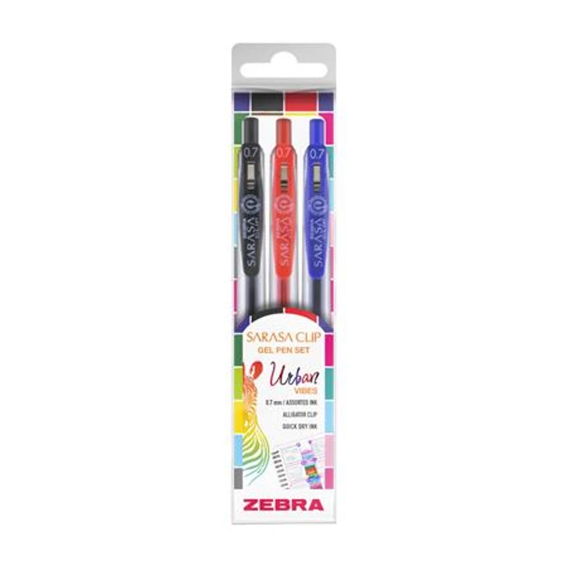 Zseléstoll készlet, 0,33 mm, nyomógombos, ZEBRA "Sarasa Clip Urban Vibes", 3 különböző szín