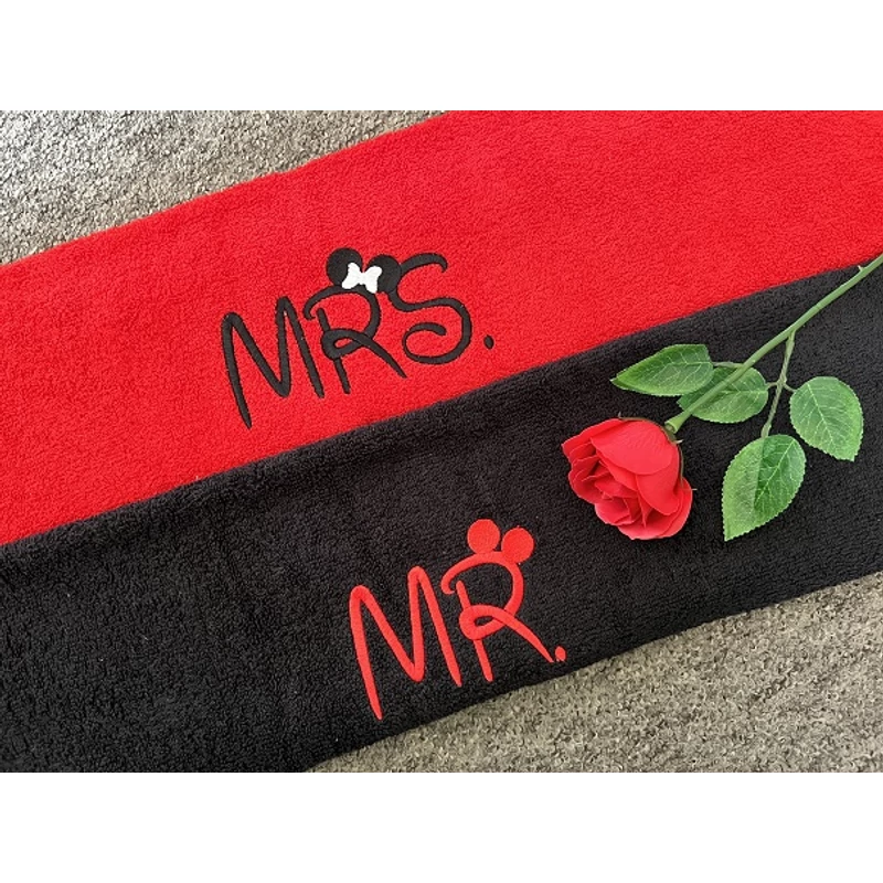 Mr. és Mrs. páros törölköző - Fekete