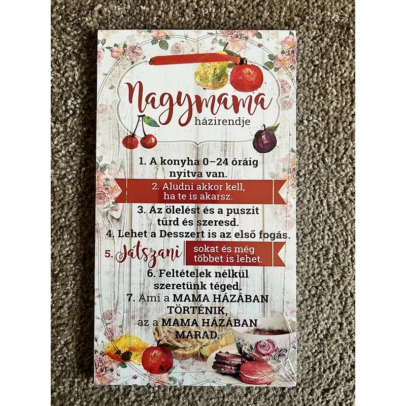 Dísztábla kicsi - Nagymama házirendje